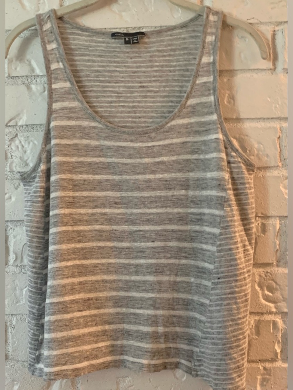 Vince  Womens Gray/White Linen Striped Tank Top Size M (8/10)